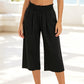 📢📢30% OFF !! ⏰Women's High Waisted Wide Leg Linen Elastic Smock Waist Capri Pants