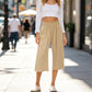 📢📢30% OFF !! ⏰Women's High Waisted Wide Leg Linen Elastic Smock Waist Capri Pants