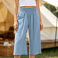 📢📢30% OFF !! ⏰Women's High Waisted Wide Leg Linen Elastic Smock Waist Capri Pants