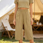 📢📢30% OFF !! ⏰Women's High Waisted Wide Leg Linen Elastic Smock Waist Capri Pants