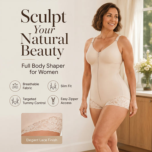 🌸 50% OFF NOW! 🌸Women's Tummy Control Zip-Up Shapewear Bodysuit