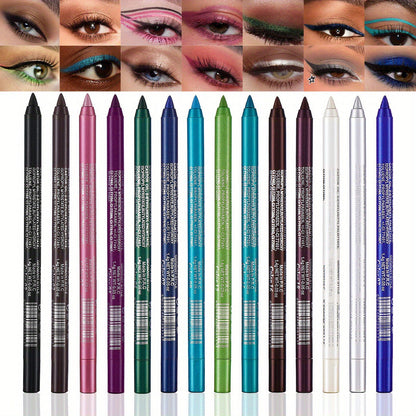 🔥Last day of the limited-time 50% off sale🔥14-Pack Waterproof Colored Gel Eyeliner Pencil – Metallic & Shimmer Finishes, Smudge-Proof（Pencil sharpener color is random）