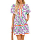 ⏰Summer Hot Sale 50% OFF💃Women's V Neck Floral Short Puff Sleeve Patchwork Casual Boho Mini Dress👍✨Soft Fabric & Comfortable Fit