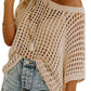 💥This Week's Special Price 💝Womens Summer Scoop Neck ShortSleeve Sweater Casual Crochet Hollow Out KnitTops