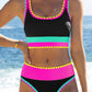 ⏳Time-Limited Special⏰Color Block Patchwork Nylon Sporty 3-Piece Bikini Set - High Waisted & Tummy Control Swimsuit👙🌈