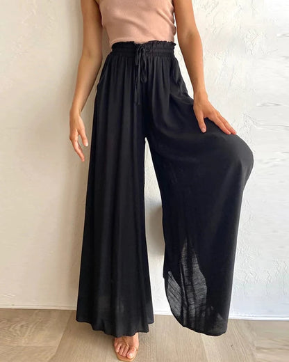🌸 50% OFF NOW! 🌸 Wide-Leg High-Waisted Pants – Cotton Blend, Loose Fit, Drawstring 🌿