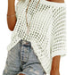 💥This Week's Special Price 💝Womens Summer Scoop Neck ShortSleeve Sweater Casual Crochet Hollow Out KnitTops