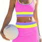 ⏳Time-Limited Special⏰Color Block Patchwork Nylon Sporty 3-Piece Bikini Set - High Waisted & Tummy Control Swimsuit👙🌈