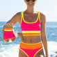 ⏳Time-Limited Special⏰Color Block Patchwork Nylon Sporty 3-Piece Bikini Set - High Waisted & Tummy Control Swimsuit👙🌈