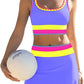 ⏳Time-Limited Special⏰Color Block Patchwork Nylon Sporty 3-Piece Bikini Set - High Waisted & Tummy Control Swimsuit👙🌈