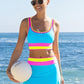 ⏳Time-Limited Special⏰Color Block Patchwork Nylon Sporty 3-Piece Bikini Set - High Waisted & Tummy Control Swimsuit👙🌈