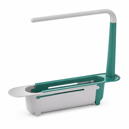 📢📢50% OFF !! ⏰2-in-1 Sink Organizer Rack – Expandable Sponge Holder & Kitchen Towel Drying Bar