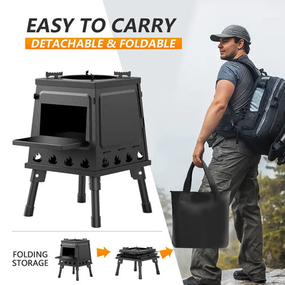 📢📢50% OFF !! ⏰Portable Wood Burning Rocket Stove | 16 Vent Holes Efficient Burn | Outdoor Wood Stove | Foldable Camping Cooker