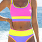 ⏳Time-Limited Special⏰Color Block Patchwork Nylon Sporty 3-Piece Bikini Set - High Waisted & Tummy Control Swimsuit👙🌈