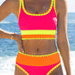 ⏳Time-Limited Special⏰Color Block Patchwork Nylon Sporty 3-Piece Bikini Set - High Waisted & Tummy Control Swimsuit👙🌈
