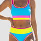 ⏳Time-Limited Special⏰Color Block Patchwork Nylon Sporty 3-Piece Bikini Set - High Waisted & Tummy Control Swimsuit👙🌈