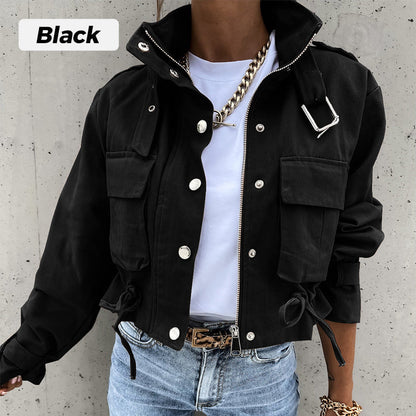 🥳SUMMER HOT SALE🥳💞50K+ SOLD!💥50% OFF! 🔥Stand Collar Snap Button Drawstring Pocket Jacket