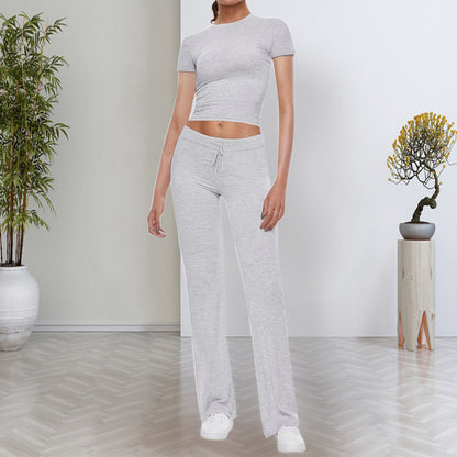 📢📢50% OFF !! ⏰ Women's T-Shirt & Pants Set – Solid Color, Straight Leg, Casual 🍂