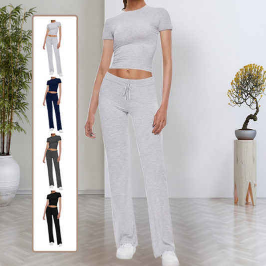 📢📢50% OFF !! ⏰ Women's T-Shirt & Pants Set – Solid Color, Straight Leg, Casual 🍂