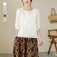 🌸 50% OFF NOW! 🌸Women's Thin Embroidery Breathable Cotton Linen Short Sleeve Crew Neck Shirt