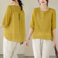 🌸 50% OFF NOW! 🌸Women's Thin Embroidery Breathable Cotton Linen Short Sleeve Crew Neck Shirt