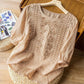 🌸 50% OFF NOW! 🌸Women's Thin Embroidery Breathable Cotton Linen Short Sleeve Crew Neck Shirt