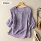🌸 50% OFF NOW! 🌸Women's Thin Embroidery Breathable Cotton Linen Short Sleeve Crew Neck Shirt