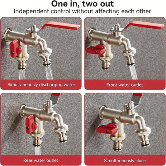 🔥2026 New Arrival ＆ Hot Sale ＆ 50％ Off🔥Universal Stainless Steel Double Outlet Garden Water Faucet