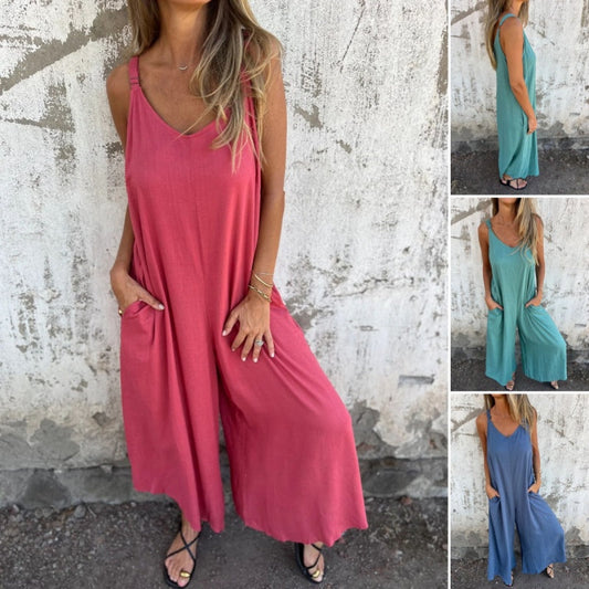 🥳SUMMER HOT SALE🥳💞50K+ SOLD!💥50% OFF! 🔥Women's Casual Loose Cotton-Linen Blend Jumpsuit with Pockets and Adjustable Straps