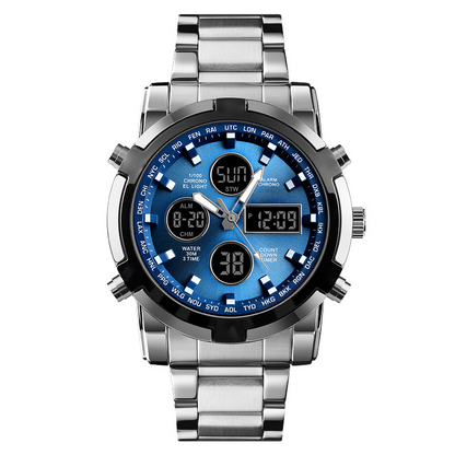 🥳2026 HOT SALE🥳💞50K+ SOLD!💥50% OFF! Waterproof Analog‑Digital Watch – Date, day & second time zone. Stainless steel strap, shock‑resistant. Practical & durable for daily wear. ⌚💪