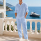 💎 -50% ON MEN'S LINEN BLEND SET! 💎 Breathable 2-Piece Collared Shirt & Pants for Summer Relaxation
