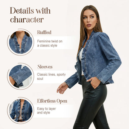 🧥 2026 NEW STYLE ＆ 50% OFF NOW! 🌸 Women's Ruffle Trim Open-Front Denim Jacket – Lightweight & Feminine – Versatile & Chic 👗
