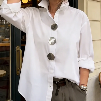 🔥2026 New Style🔥Oversized Shirt with Eye-Catching Statement Buttons – Effortless Chic!