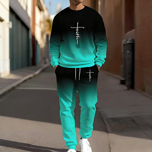 🎁New arrival 50% OFF💥Men's Gradient Color Crewneck Tracksuit Set