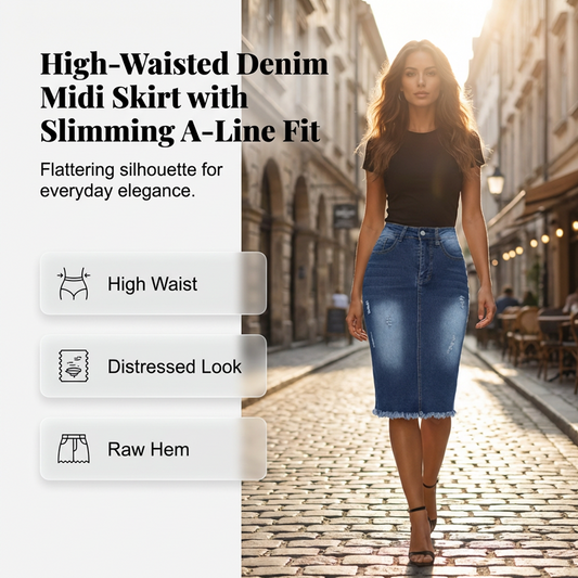 ✨ 50% OFF NOW! 👗 Vintage A-Line Frayed Hem Denim Skirt – Flattering High Waist & Trendy Look✨
