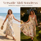 🔥2026 HOT SALE🔥Plus Size Floral Print Spaghetti Strap Midi Dress
