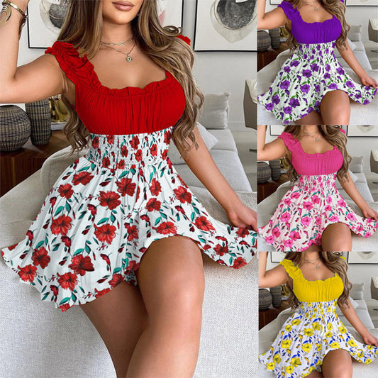 🔥2026 NEW STYLE🔥Summer Floral Print Smocked Waist Mini Dress