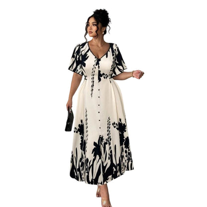 🔥2026 HOT STYLE🔥Soft Botanical Print V-Neck Midi Dress – Elegant, Lightweight & All-Match