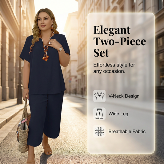 ✨Spring New Arrival ✨🌺 Women's Casual Short Sleeve Top & Wide Leg Pants Set