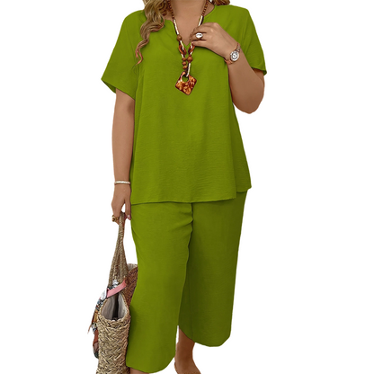 ✨Spring New Arrival ✨🌺 Women's Casual Short Sleeve Top & Wide Leg Pants Set