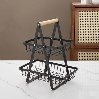 🔥HOT STYLE🔥3-Tier Countertop Fruit Holder – Elegant Metal with Wooden Handle Design