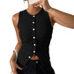 📢📢50% OFF ⏰💡Designed in the USA💡Women's Ribbed Knit Button-Front Sleeveless Vest