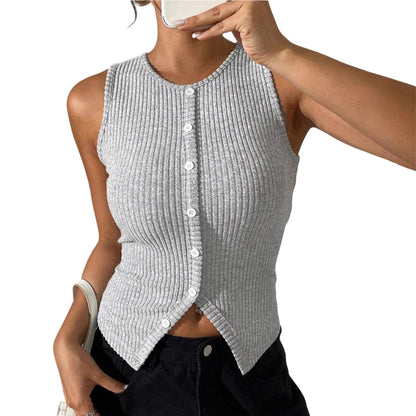 📢📢50% OFF ⏰💡Designed in the USA💡Women's Ribbed Knit Button-Front Sleeveless Vest