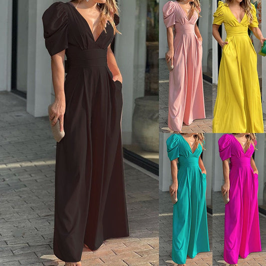 🔥2026 New Style🔥Women’s Deep V-Neck Wide Leg Jumpsuits