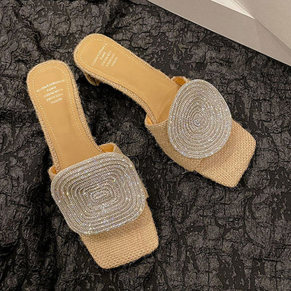 🔥2026 New Style🔥Women's Romantic Square-Toe Sandals with Geometric Rhinestone Design