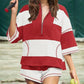 🥳SUMMER HOT SALE🥳💞50K+ SOLD!💥50% OFF! 🔥Women’s Striped Half Zip Tops ＆ Shorts Two-Piece Set