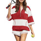 🥳SUMMER HOT SALE🥳💞50K+ SOLD!💥50% OFF! 🔥Women’s Striped Half Zip Tops ＆ Shorts Two-Piece Set