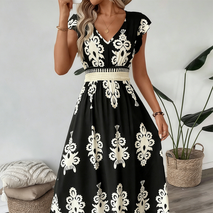 🥳SUMMER HOT SALE🥳💞50K+ SOLD!💥50% OFF! 🔥Women's V-Neck Baroque Print Flowy Maxi Dress