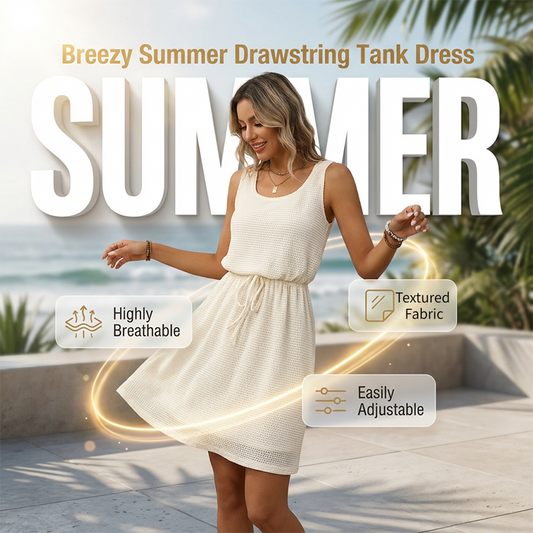 🥳SUMMER HOT SALE🥳💞50K+ SOLD!💥50% OFF! 🔥✨Women's Sleeveless Waffle Knit Drawstring Waist Dress