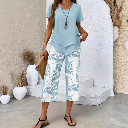 🥳SUMMER HOT SALE🥳💞50K+ SOLD!💥56% OFF! 🔥Casual Round Neck Layered Tunic Top and Wide Leg Pants Set